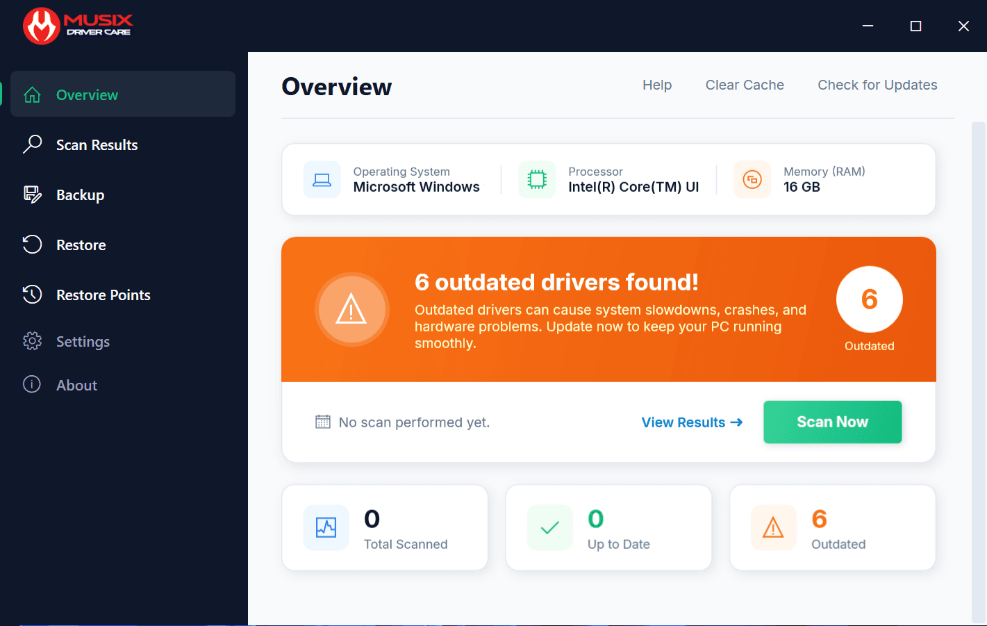 Musix Driver Care - Main Dashboard
